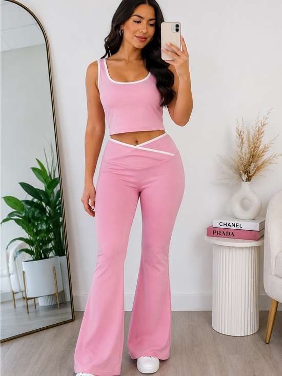 New Mix Pants - New Mix Two Piece Crop Tank & Flare Pants Set NWT Pink Size Large